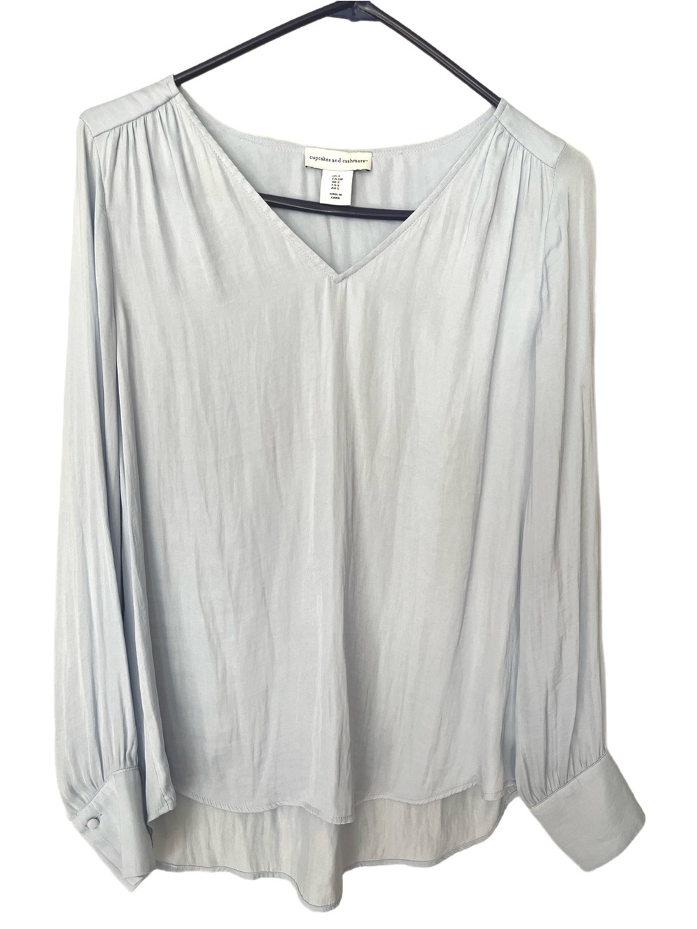 cupcakes & cashmere Pale Blue V-Neck Long Sleeve Top